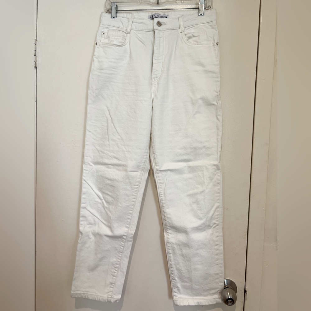 White straight leg jeans